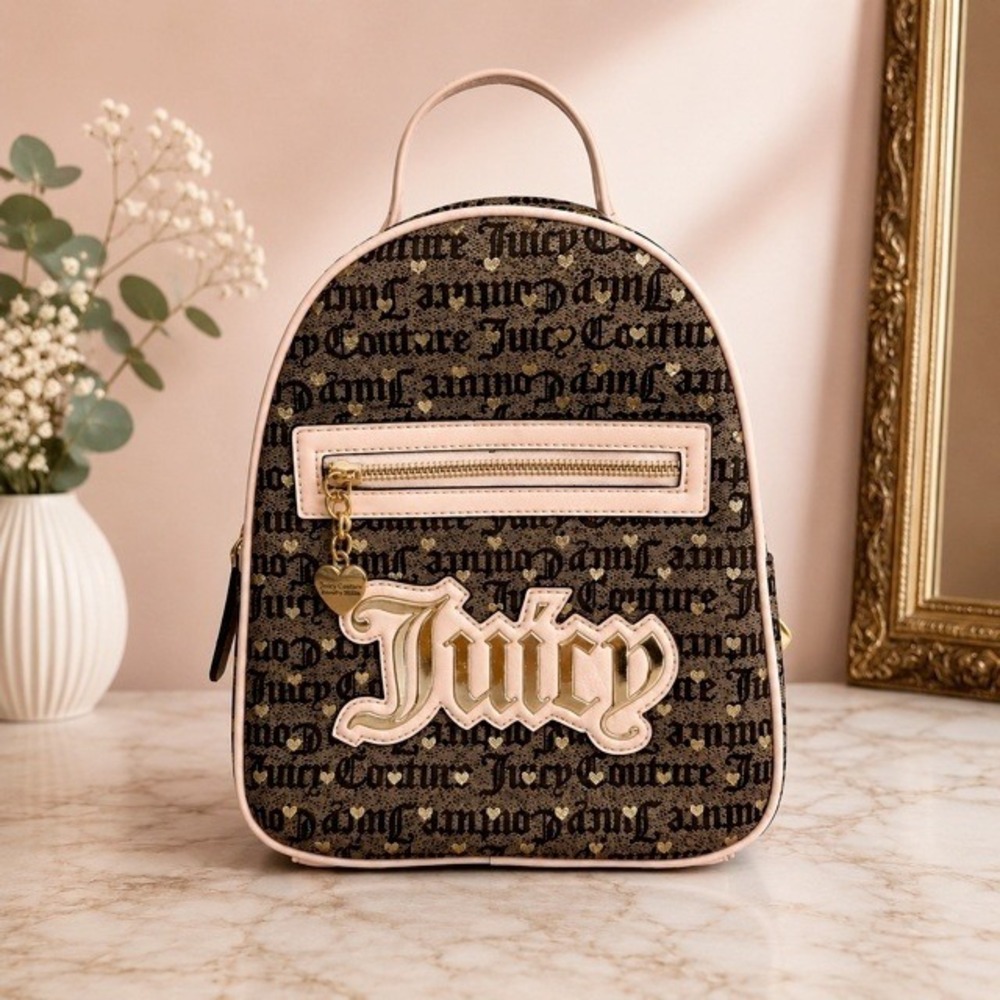 Juicy Couture Poker Face Mini Backpack Pink‎ Chestnut Logo Heart Zippers
